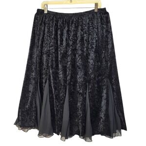 Black Crushed Velvet Godet Midi Skirt Sheer Inserts Womens Large GothCore Witchy